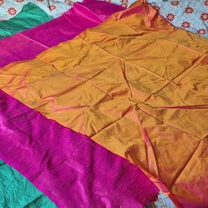 Dupioni Silk Fabric - Green, Pink, Orange/Pink Iridescent